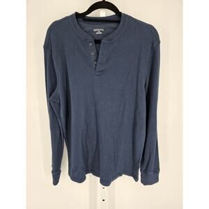 Merona Mens Sz L Thermal Henley Long Sleeve Shirt Waffle Knit